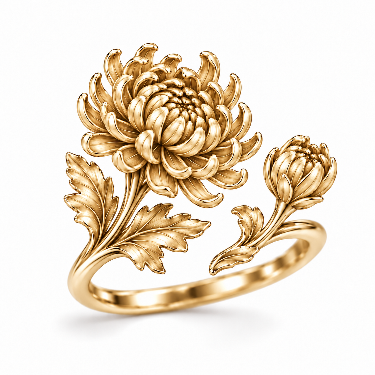 Soulyshine November Birth Flower Chrysanthemum Adjustable Silver Ring