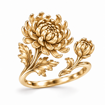 Soulyshine November Birth Flower Chrysanthemum Adjustable Silver Ring