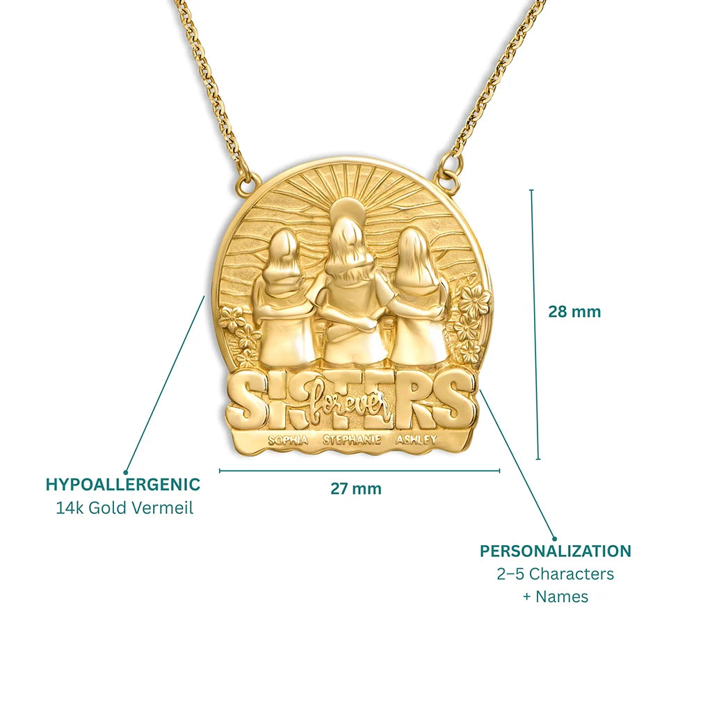 Soulyshine Personalized Sister Forever - Handmade Necklace in Silver/14K Gold Vermeil