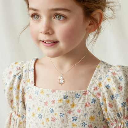 Mom With Flower Tulip Embrace Rosegold Vermeil and Silver Necklace