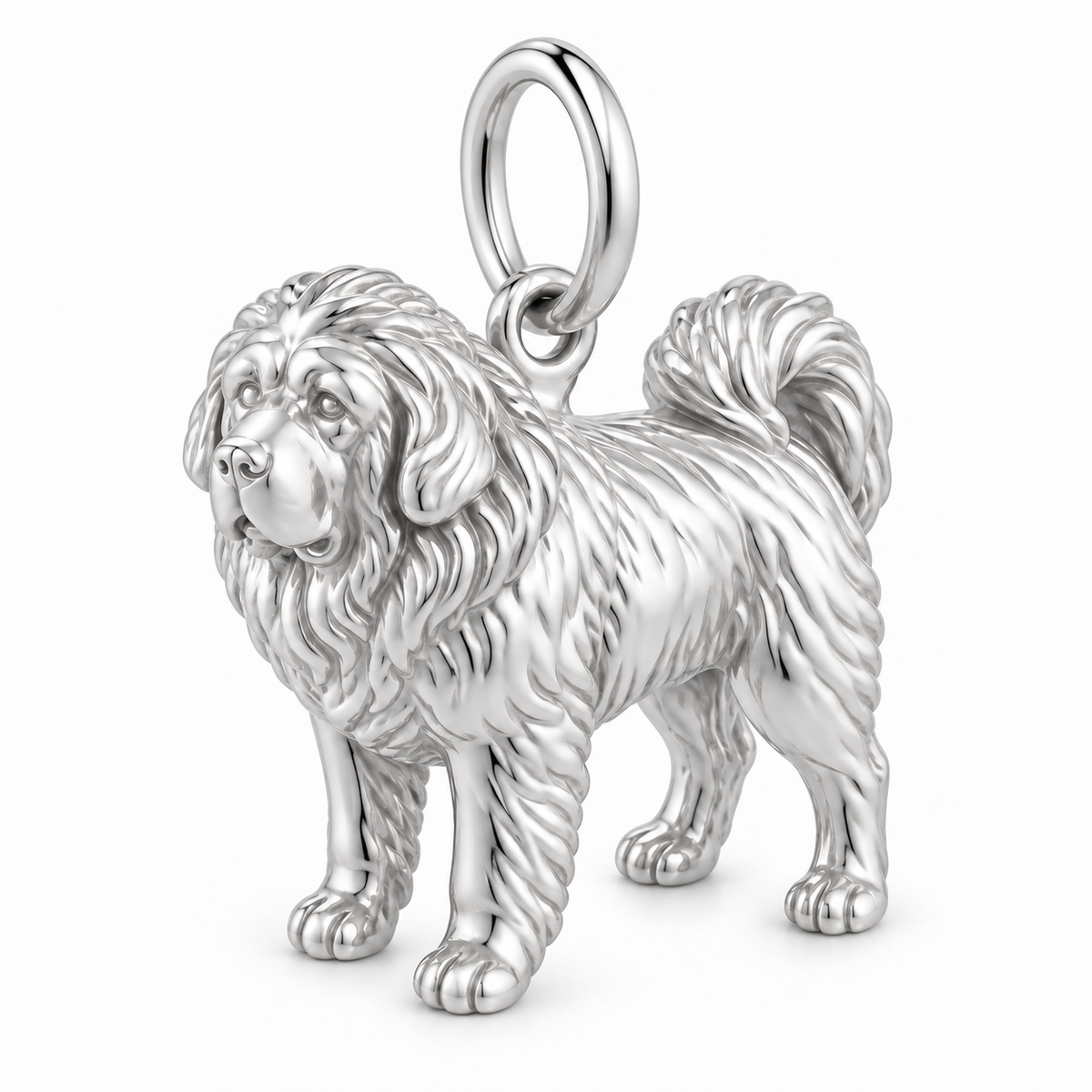 Polished silver dog charm – Tibetan Mastiff