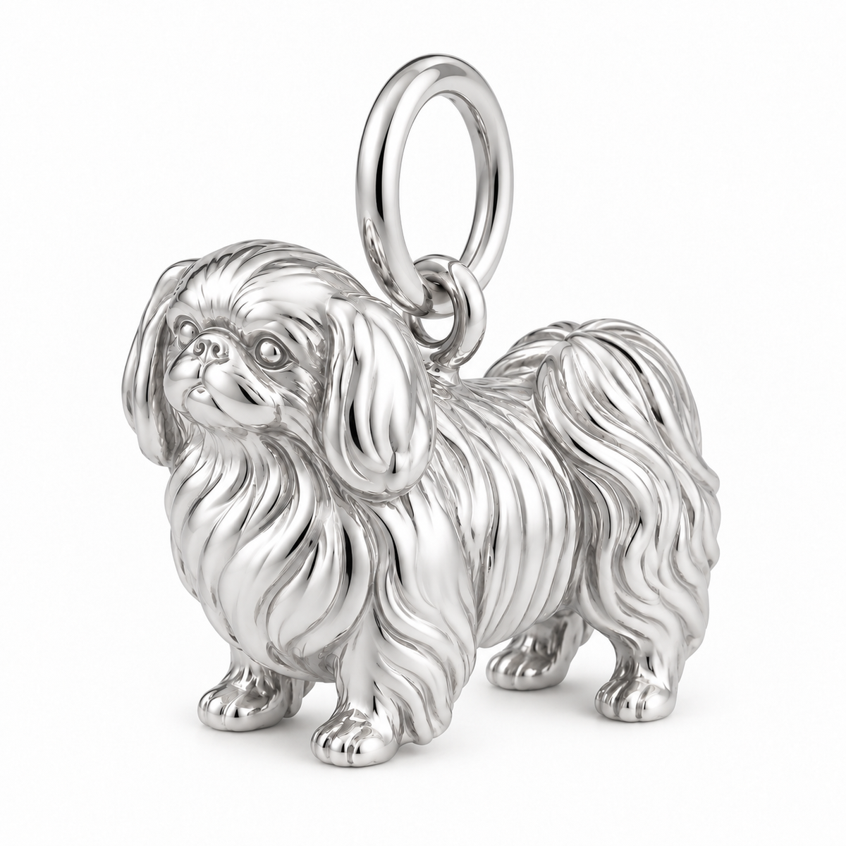 Polished silver dog charm – Pekingese