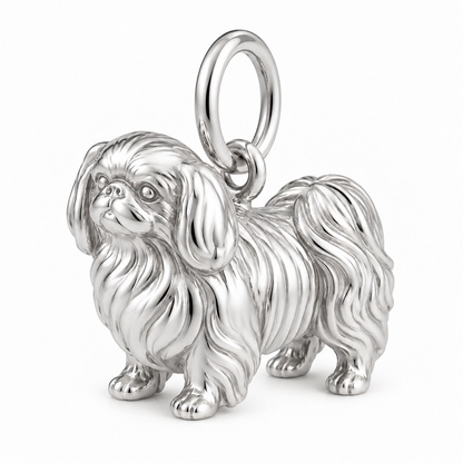 Polished silver dog charm – Pekingese