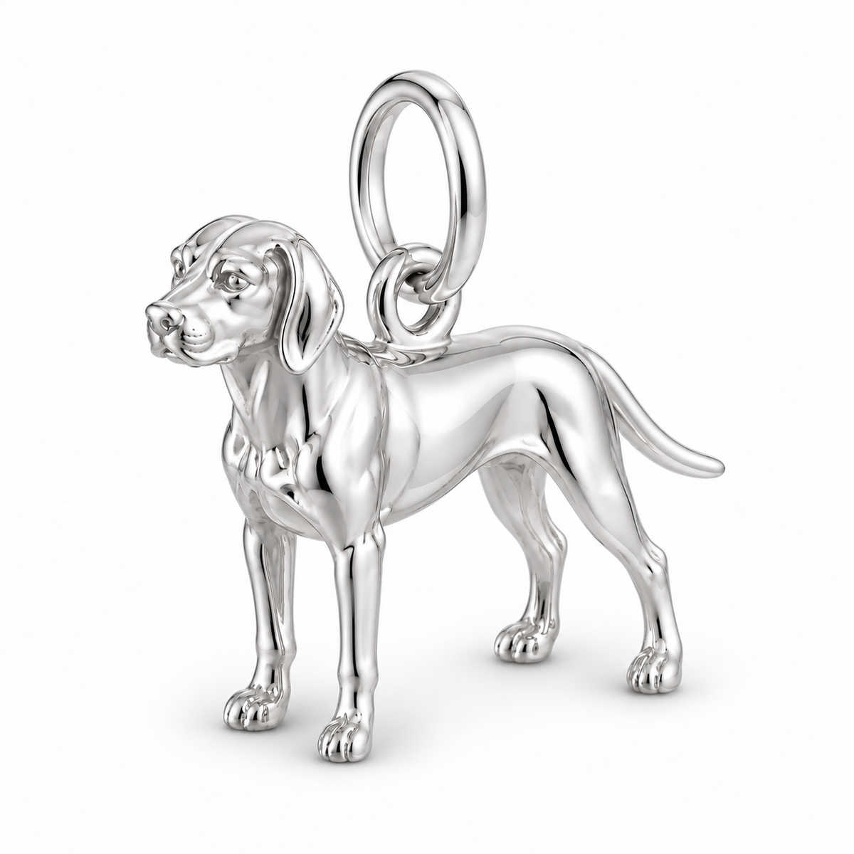 Polished silver dog charm – Pointer