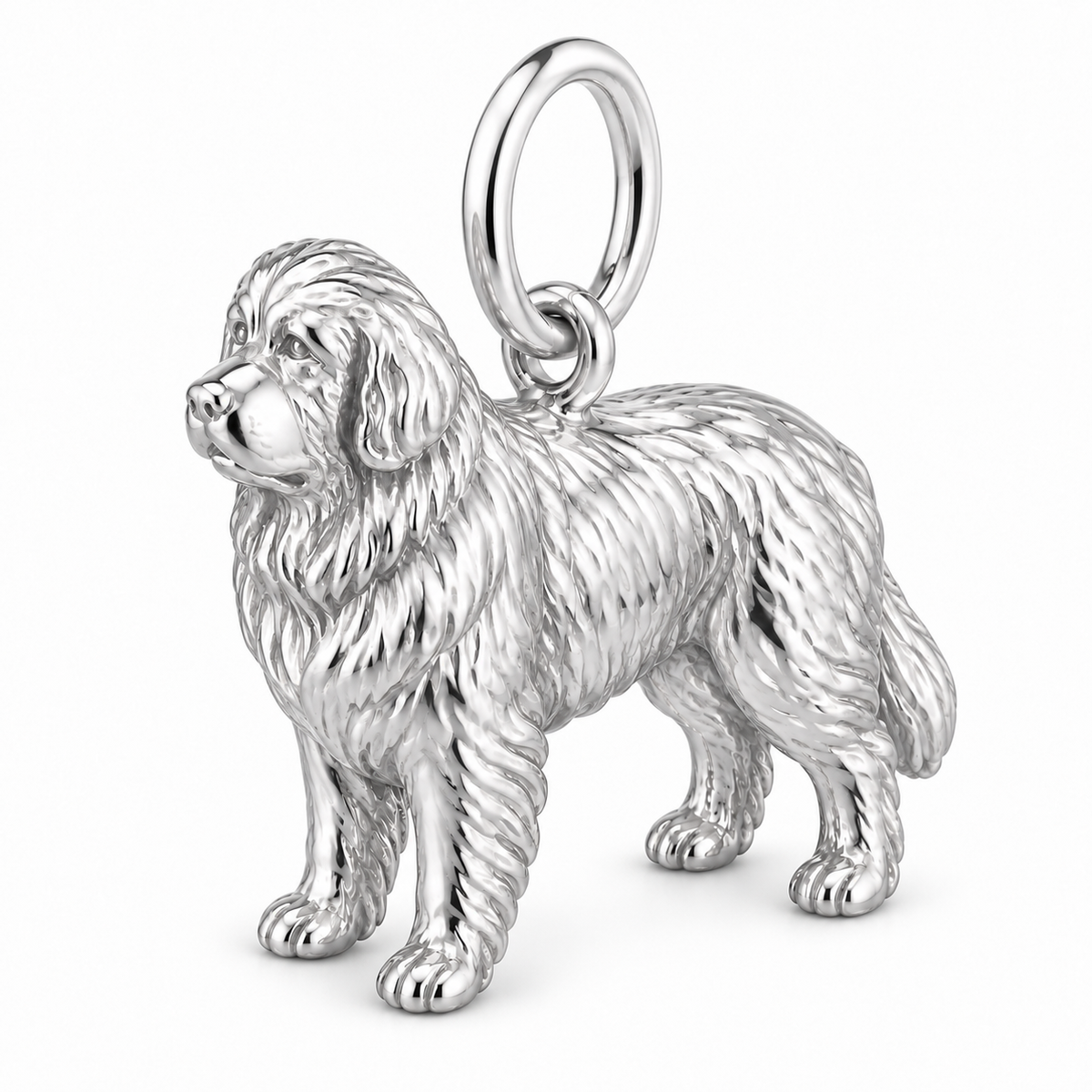 Polished silver dog charm – Newfoundland