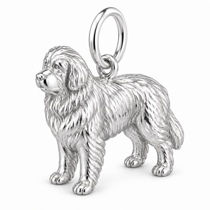 Polished silver dog charm – Newfoundland
