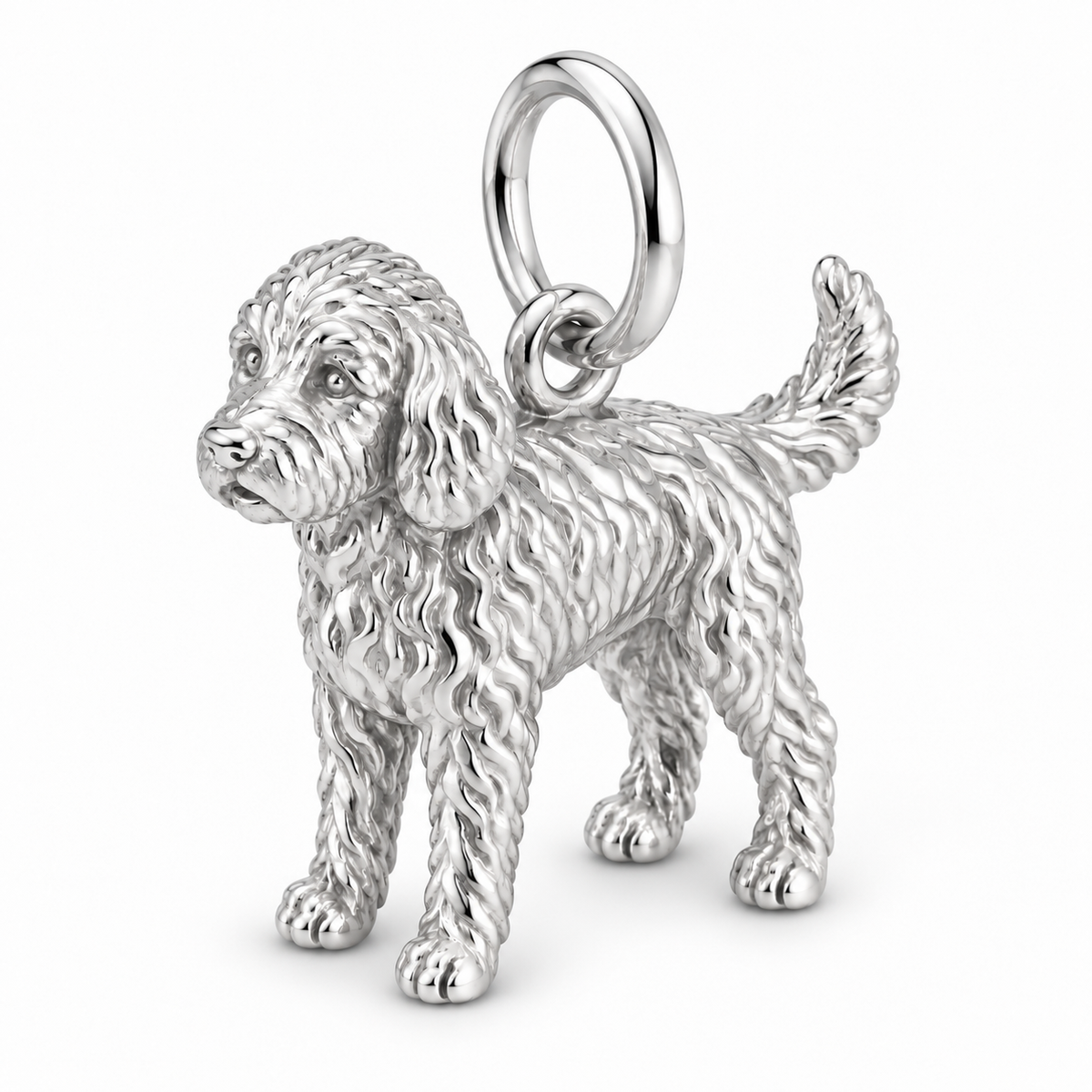 Labradoodle — Standing Dog Charm and Polyester Cord Bracelet Set — Silver
