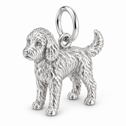 Labradoodle — Standing Dog Charm and Polyester Cord Bracelet Set — Silver