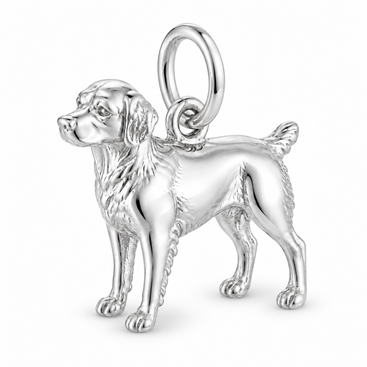 Polished silver dog charm – Brittany