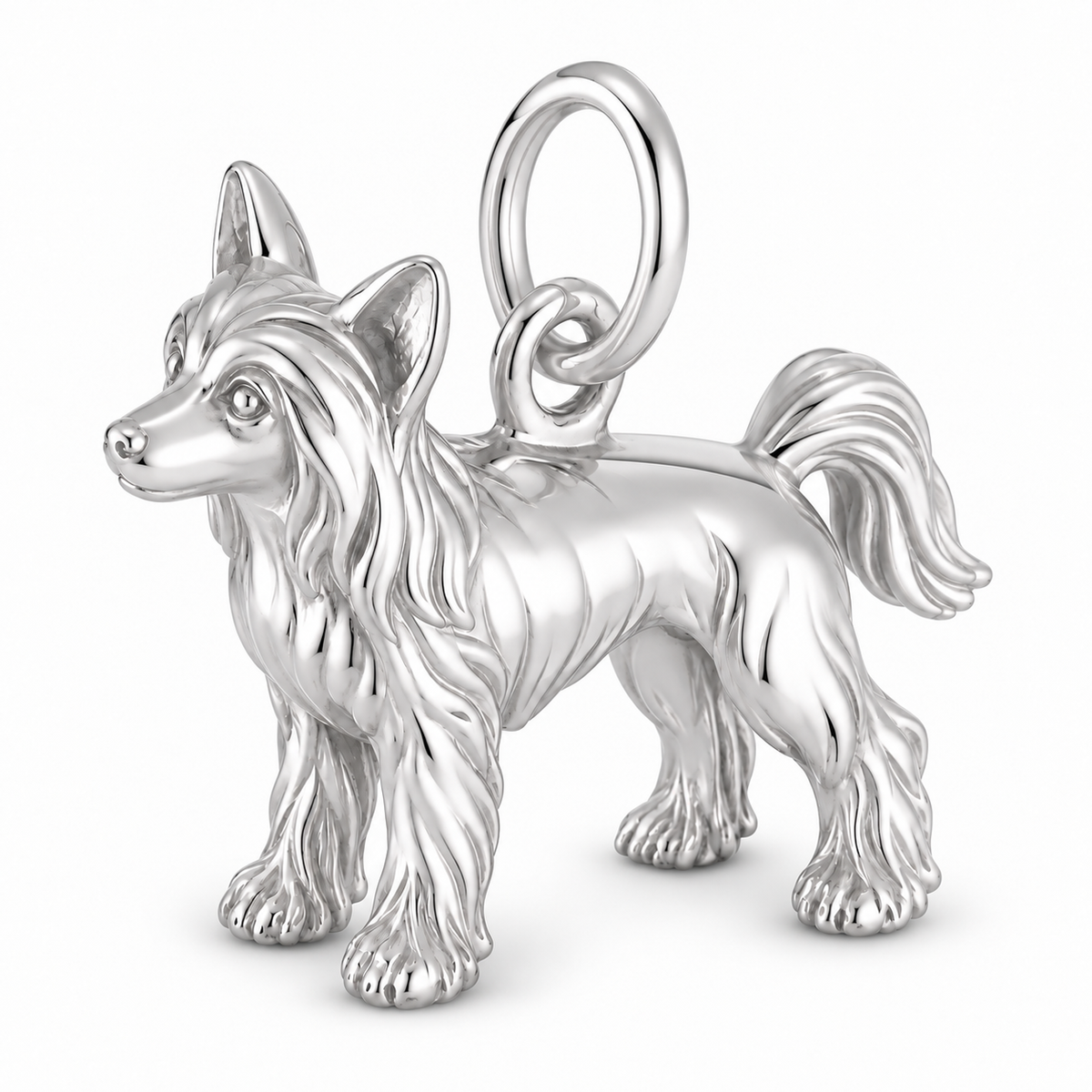 Polished silver dog charm – Chinese Crested - powderpuff