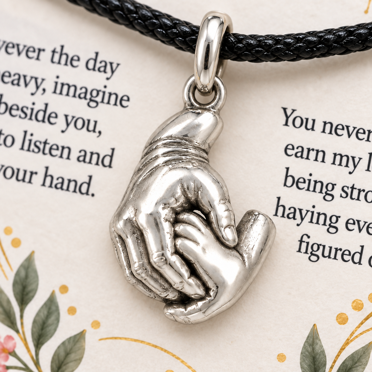 Grandma's Holding Hands Charm: A Little Hug — Macro detail, silver finish