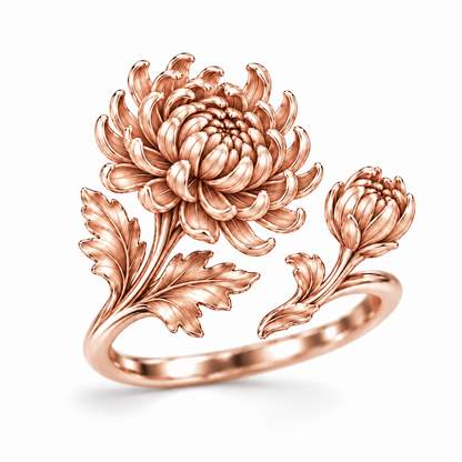 Soulyshine November Birth Flower Chrysanthemum Adjustable Silver Ring