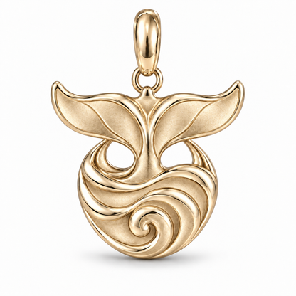 Whale Tail and Wave charm in 10K Solid Gold finish