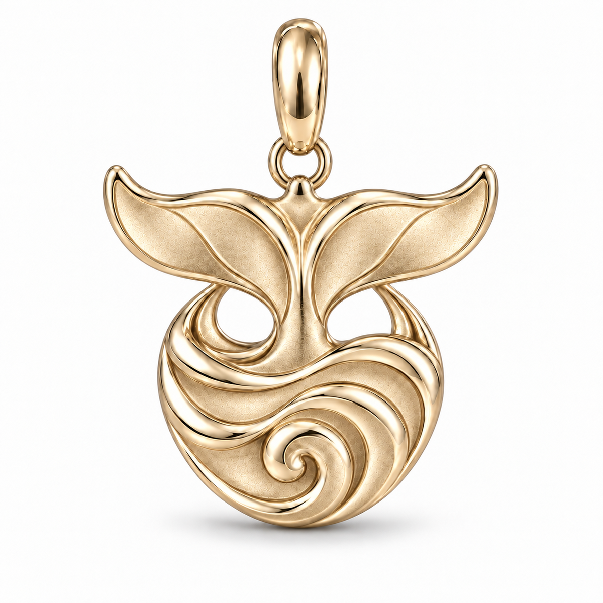 Whale Tail and Wave charm in 10K Solid Gold finish
