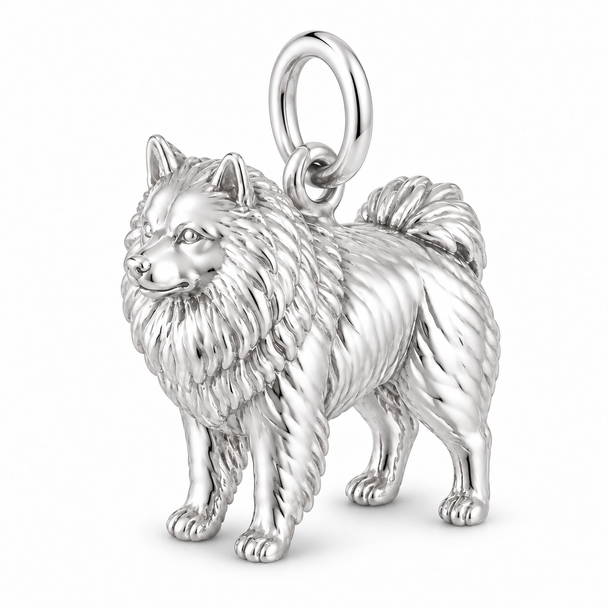 Polished silver dog charm – Keeshond
