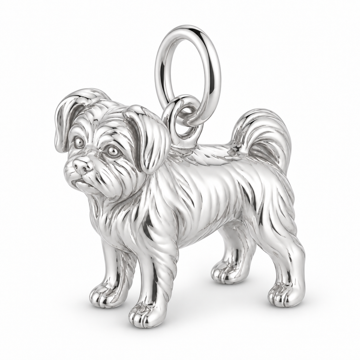 Polished silver dog charm – Morkie