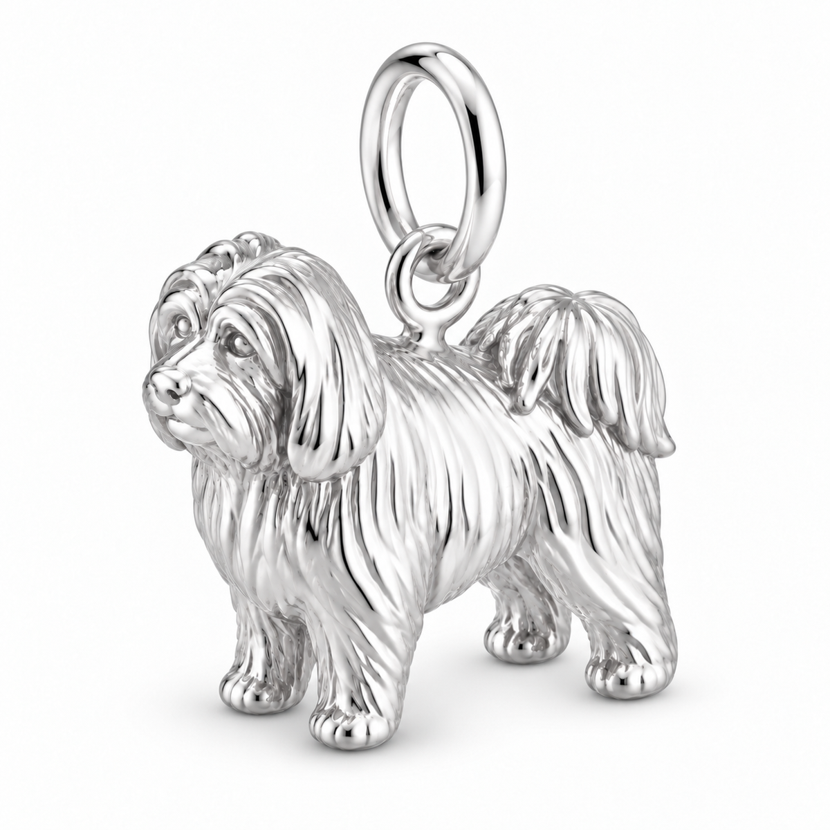 Polished silver dog charm – Coton de Tulear