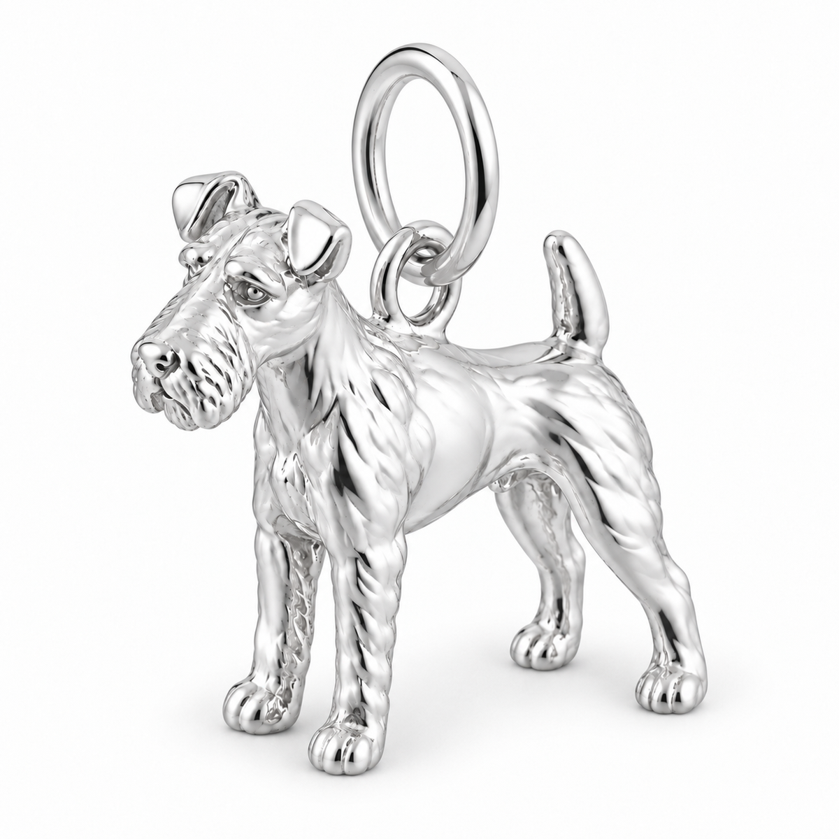 Polished silver dog charm – Fox Terrier - Wire