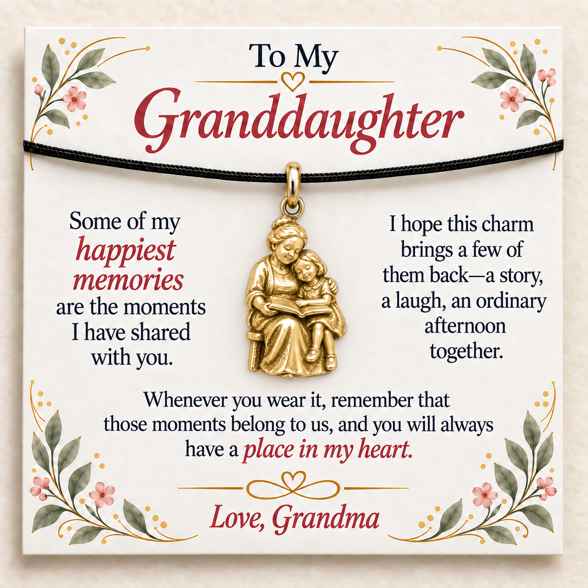 Grandma's Storytime Charm: Our Memories Stay Close — Main image, gold finish