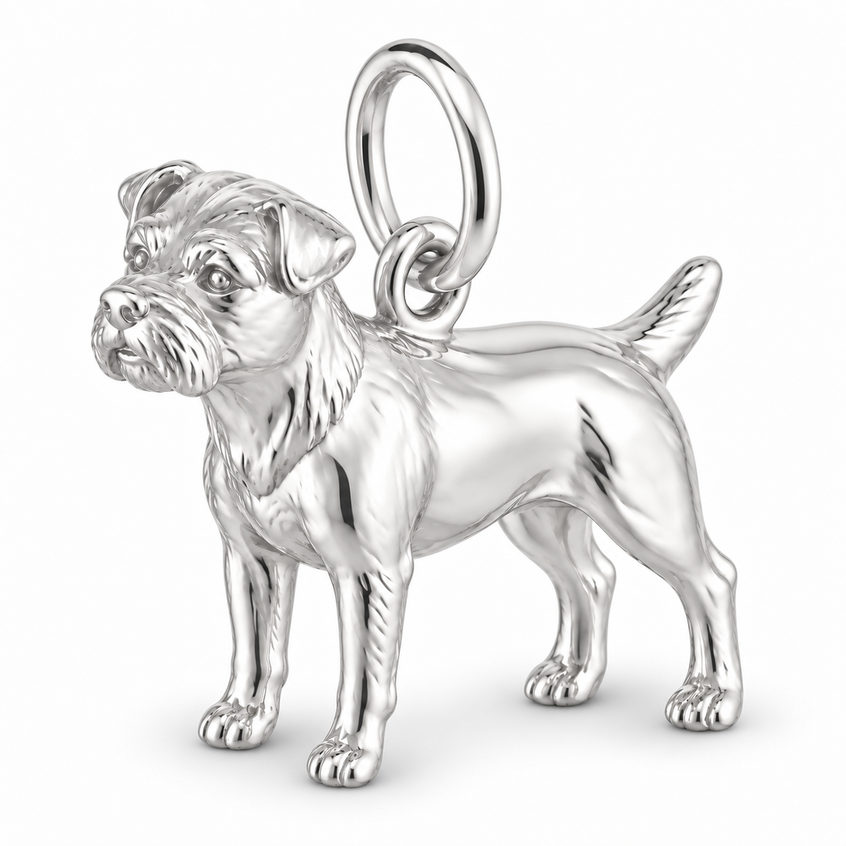 Polished silver dog charm – Border Terrier