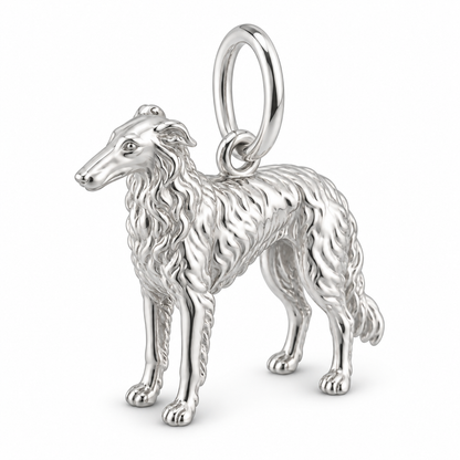 Polished silver dog charm – Borzoi
