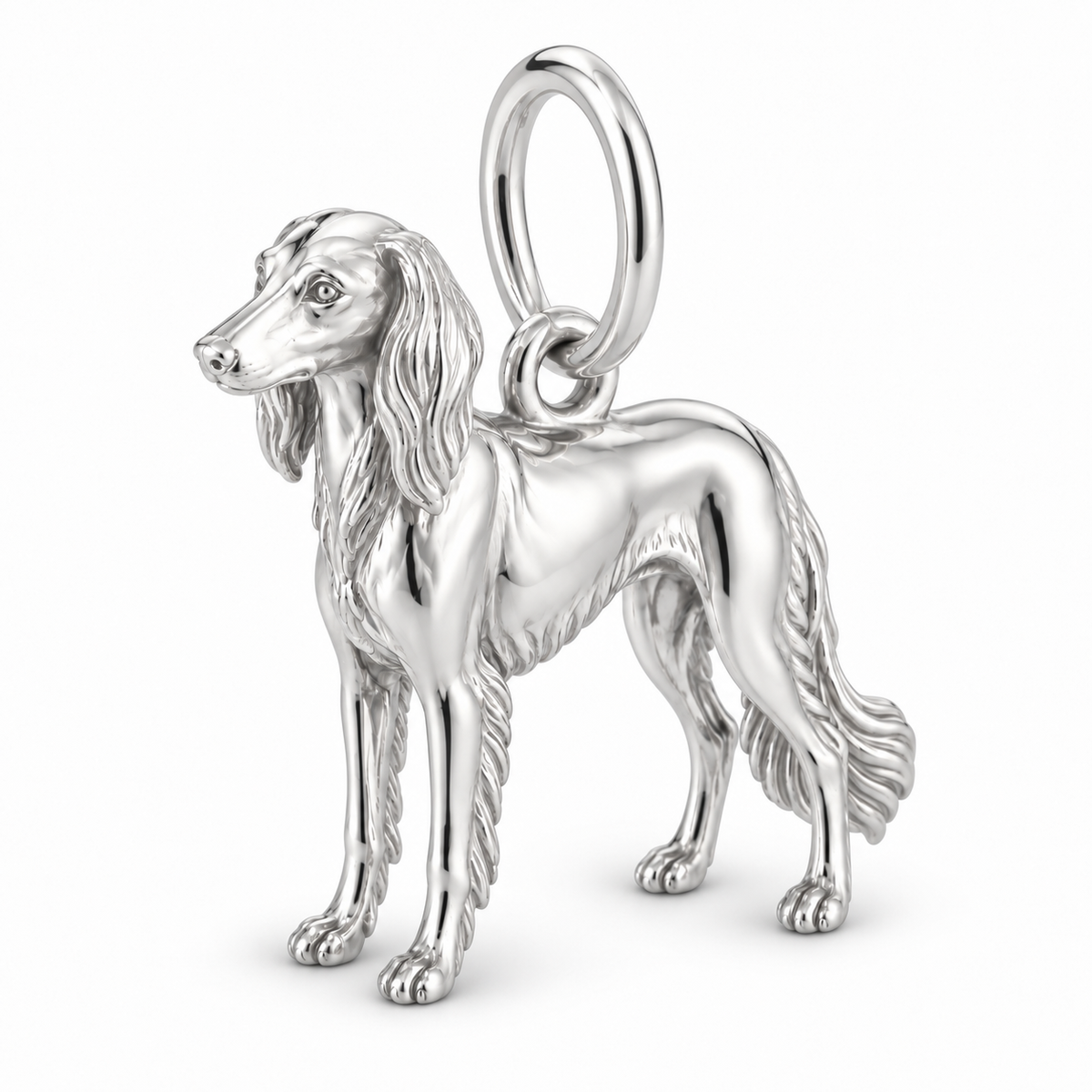 Polished silver dog charm – Saluki