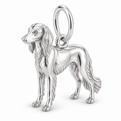 Polished silver dog charm – Saluki