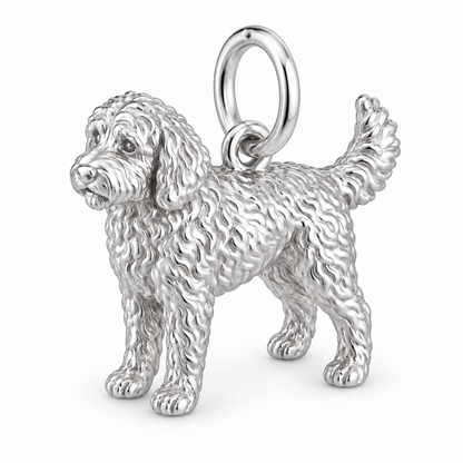 Polished silver dog charm – Sheepadoodle