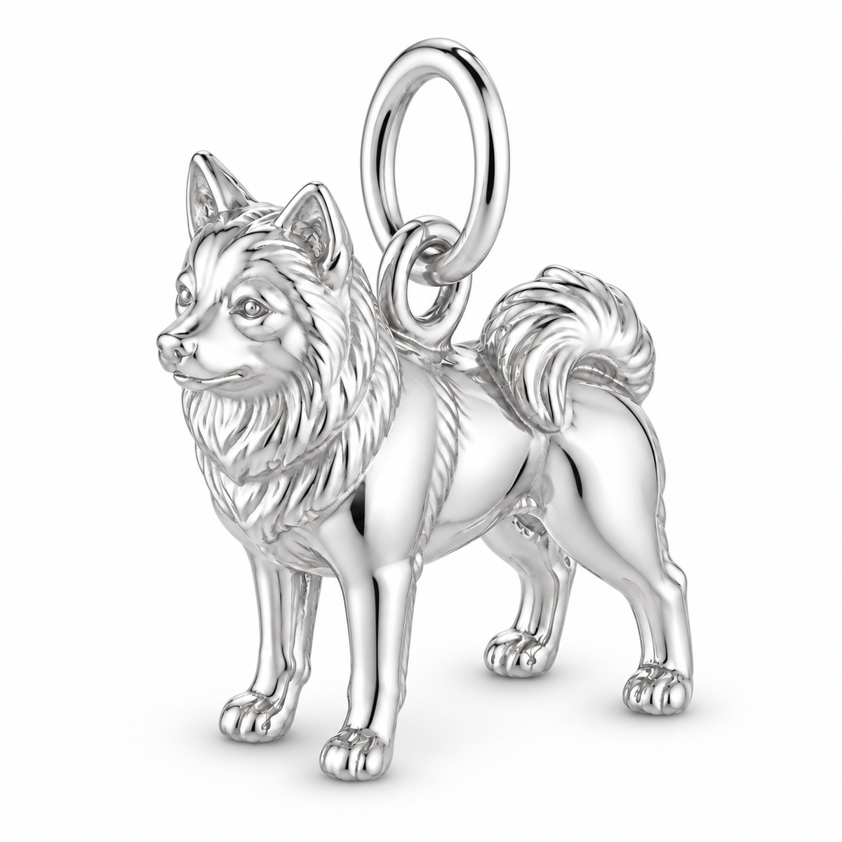 Polished silver dog charm – Pomsky