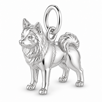Polished silver dog charm – Pomsky