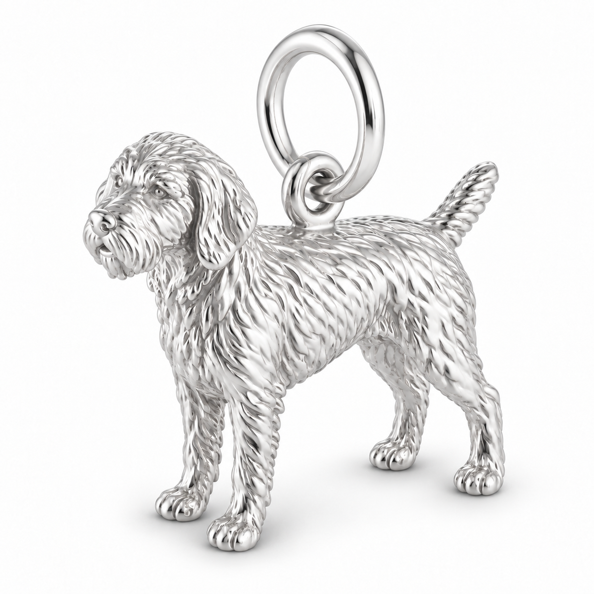 Polished silver dog charm – Wirehaired Pointing Griffon
