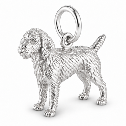 Polished silver dog charm – Wirehaired Pointing Griffon