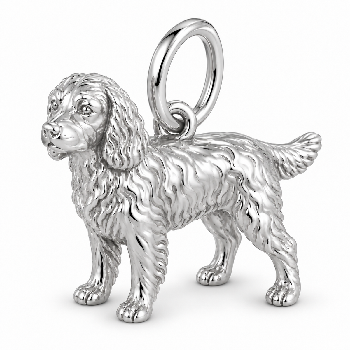 Polished silver dog charm – Boykin Spaniel
