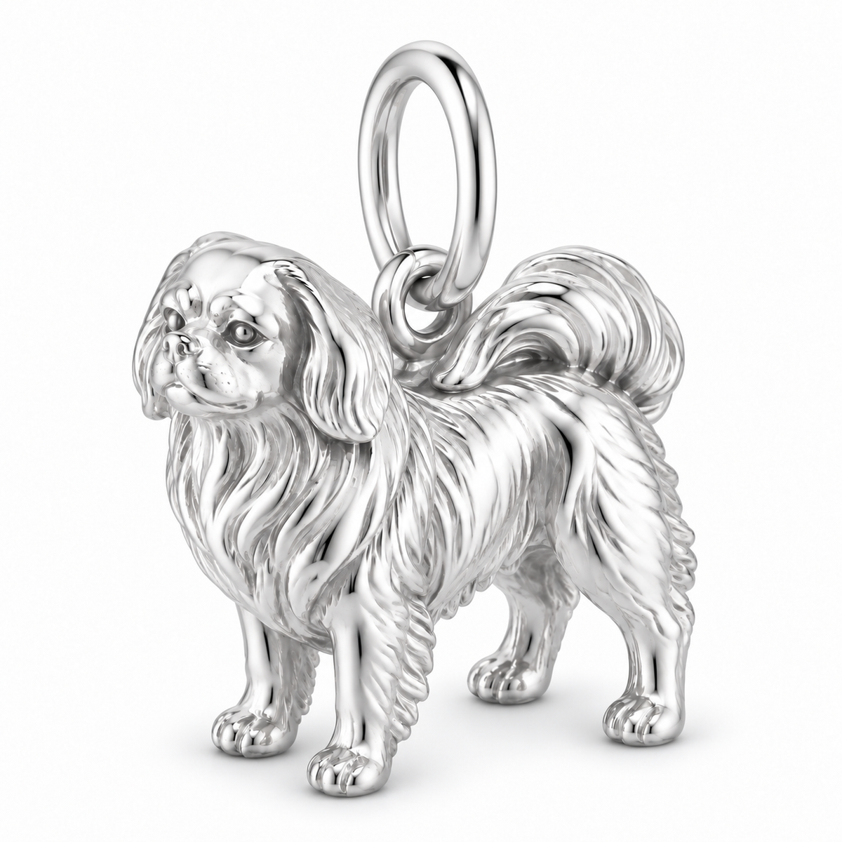 Polished silver dog charm – Tibetan Spaniel