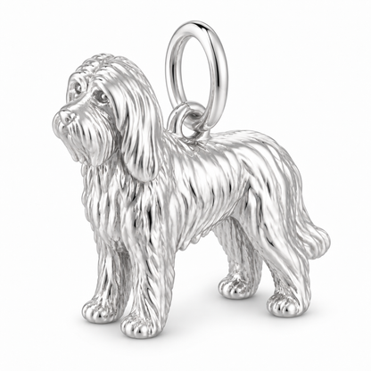 Polished silver dog charm – Bearded Collie