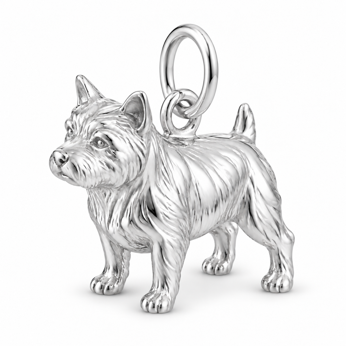 Polished silver dog charm – Norwich Terrier