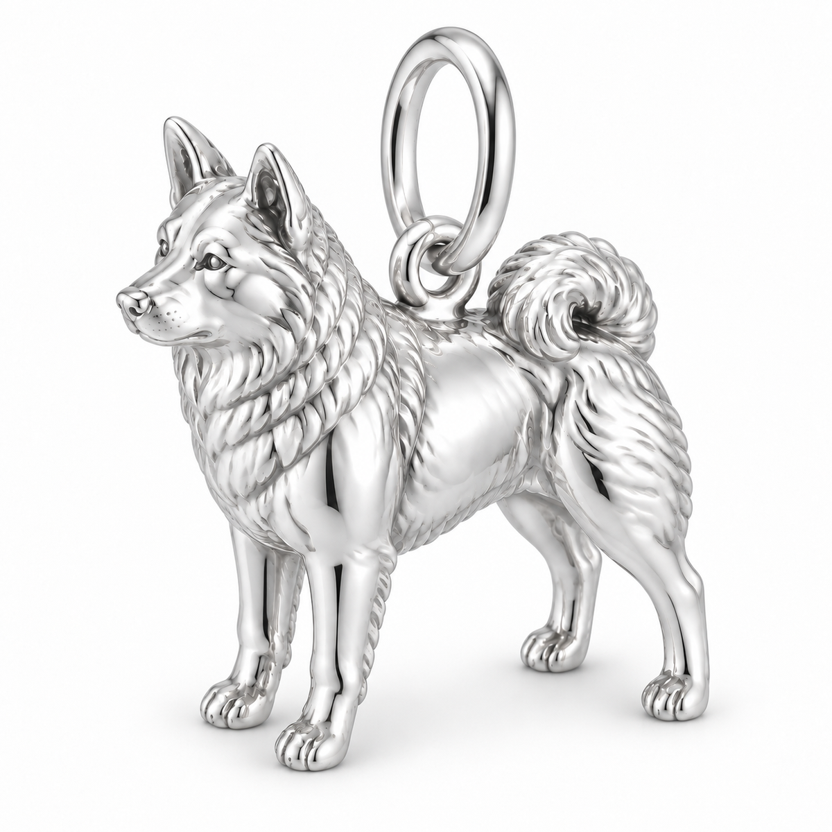 Polished silver dog charm – Norwegian Elkhound