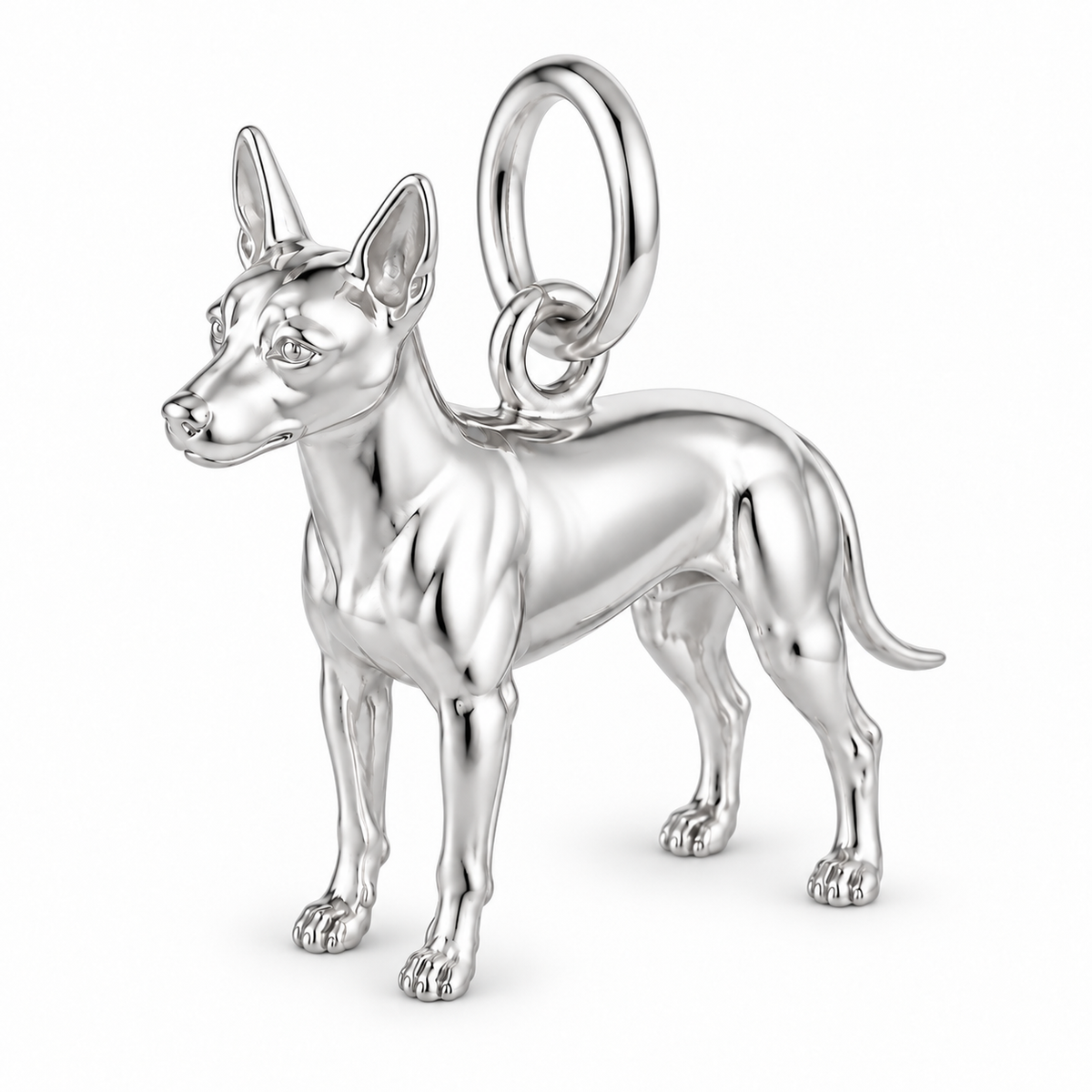 Polished silver dog charm – Xoloitzcuintli - coated