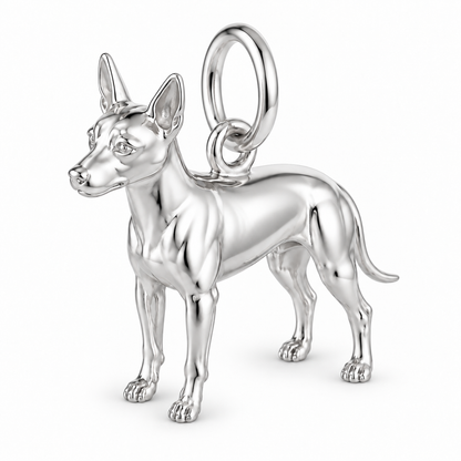Polished silver dog charm – Xoloitzcuintli - coated
