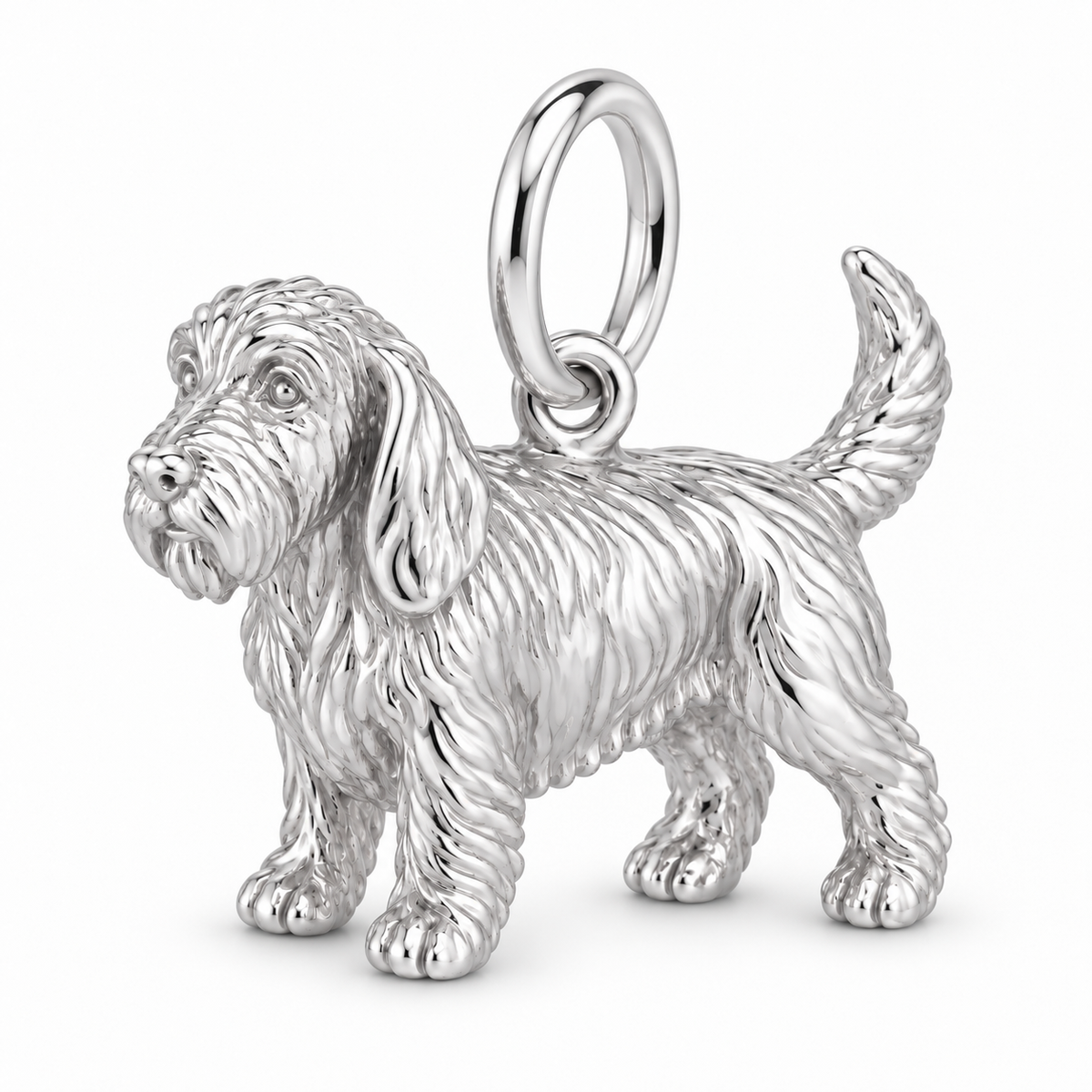 Polished silver dog charm – PBGV / Petit Basset Griffon Vendéen
