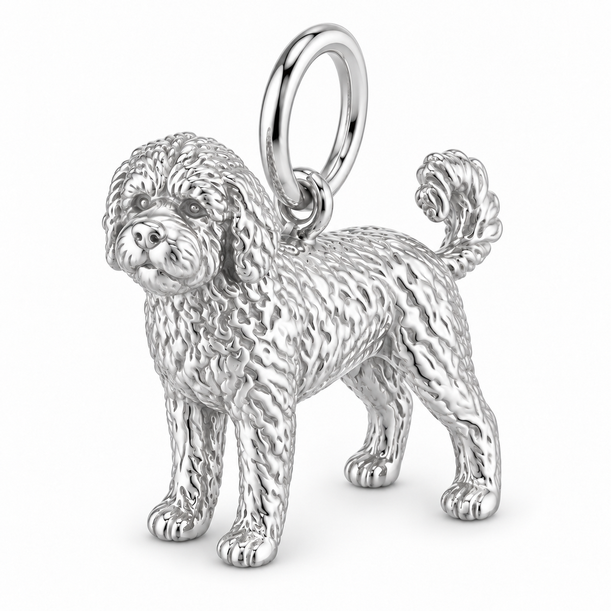 Polished silver dog charm – Portuguese Water Dog