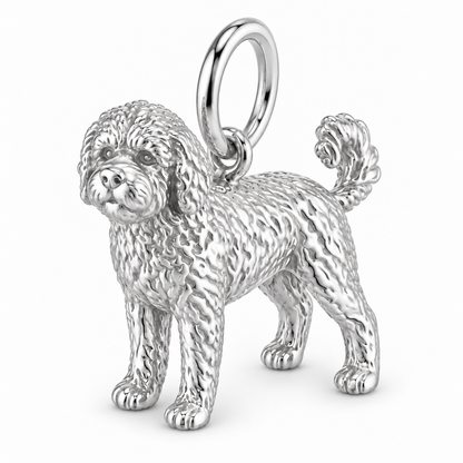 Polished silver dog charm – Portuguese Water Dog
