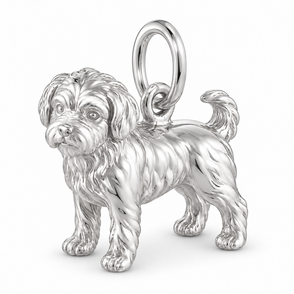 Polished silver dog charm – Yorkipoo