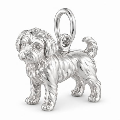 Polished silver dog charm – Yorkipoo