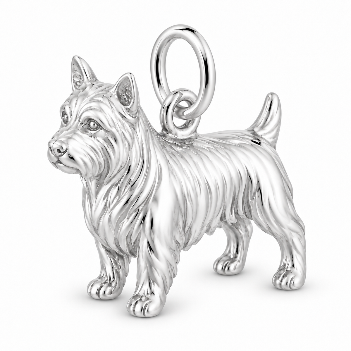 Polished silver dog charm – Australian Terrier