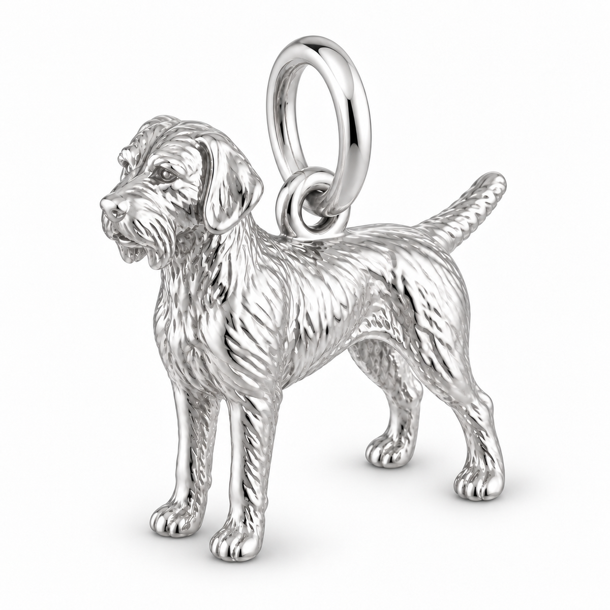 Polished silver dog charm – German Wirehaired Pointer
