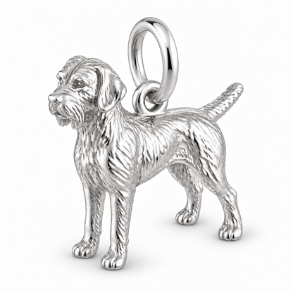 Polished silver dog charm – German Wirehaired Pointer