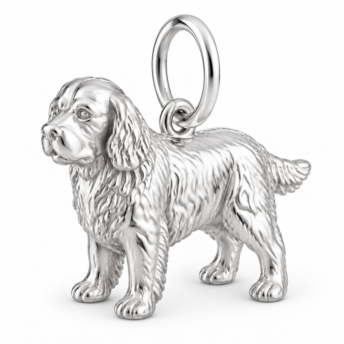 Polished silver dog charm – Clumber Spaniel