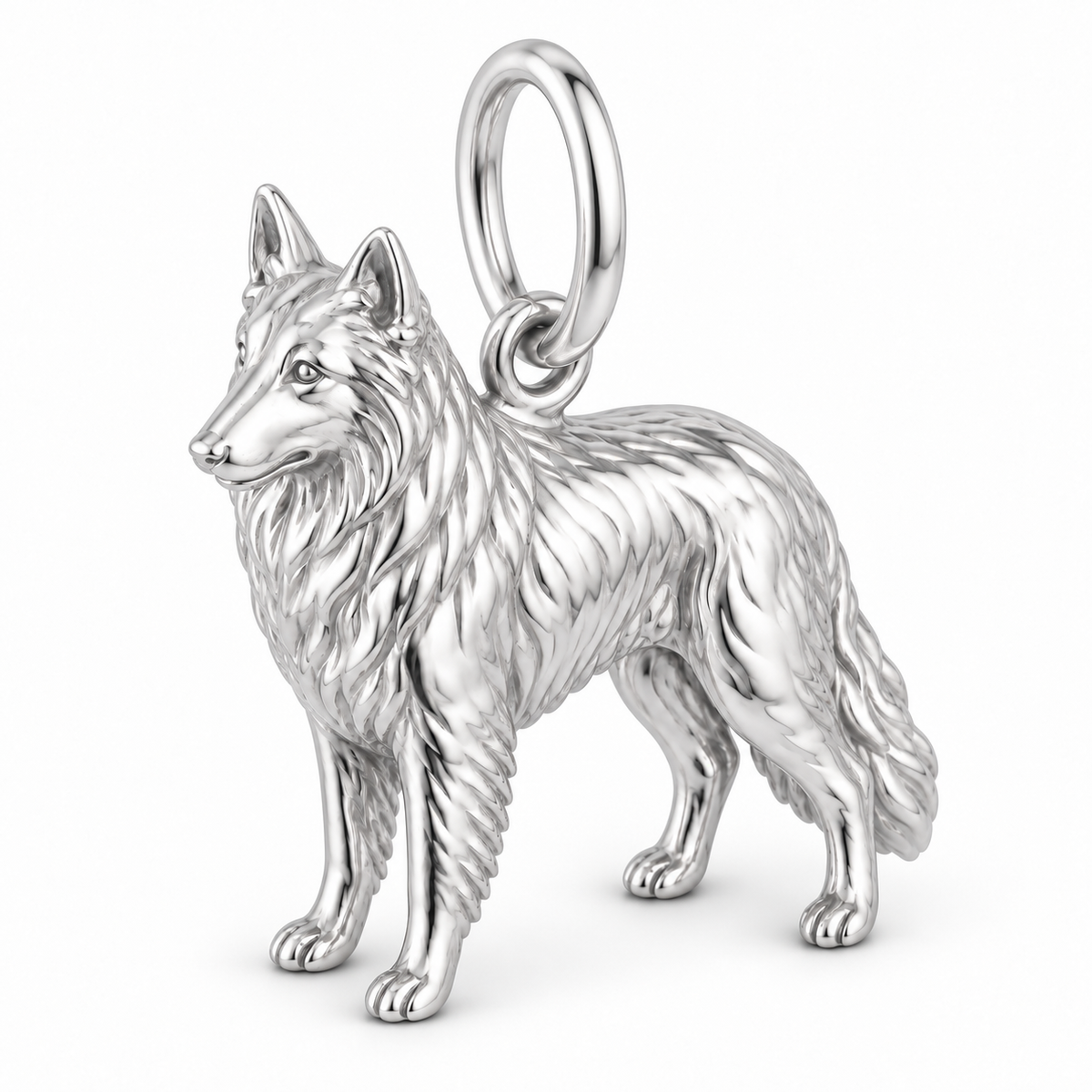 Polished silver dog charm – Belgian Sheepdog