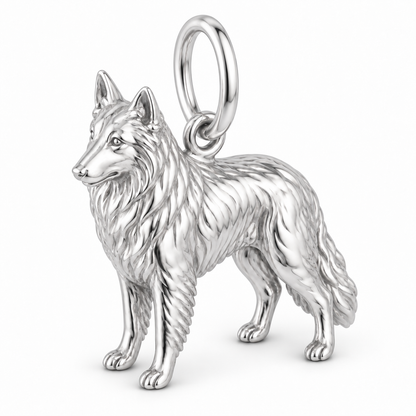 Polished silver dog charm – Belgian Sheepdog